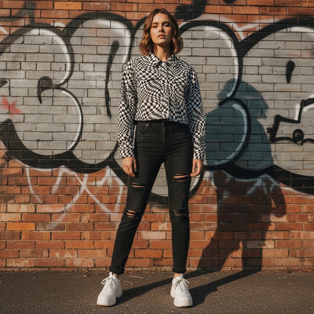 Stylish Black and White Women's Retro Cropped Jacket size Small